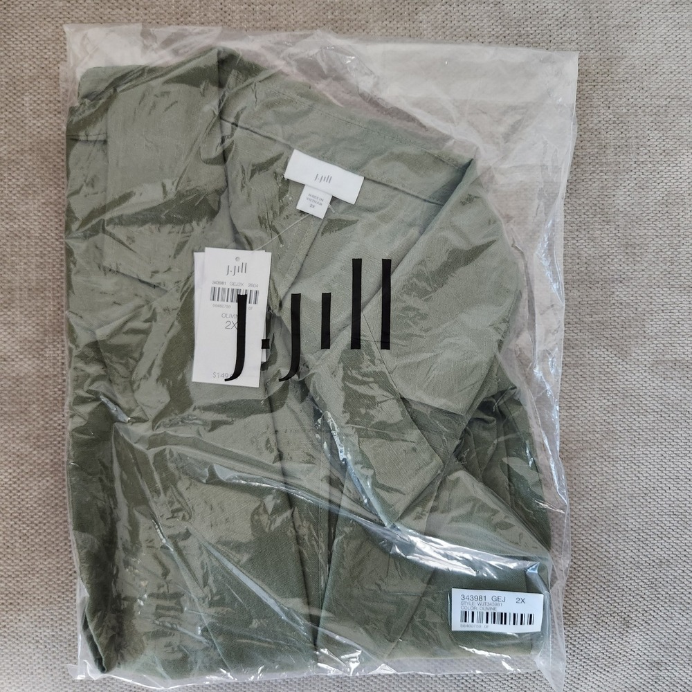 J. Jill Olivine Green Double Breasted Linen Blend Blazer Jacket 2X NWT 343981